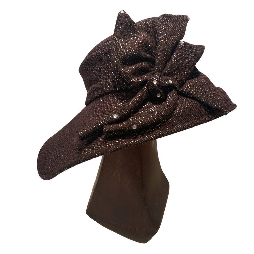 VTG Brown CARISSIMO Derby Church Sunday Cocktail Party Embellished Hat USA Made